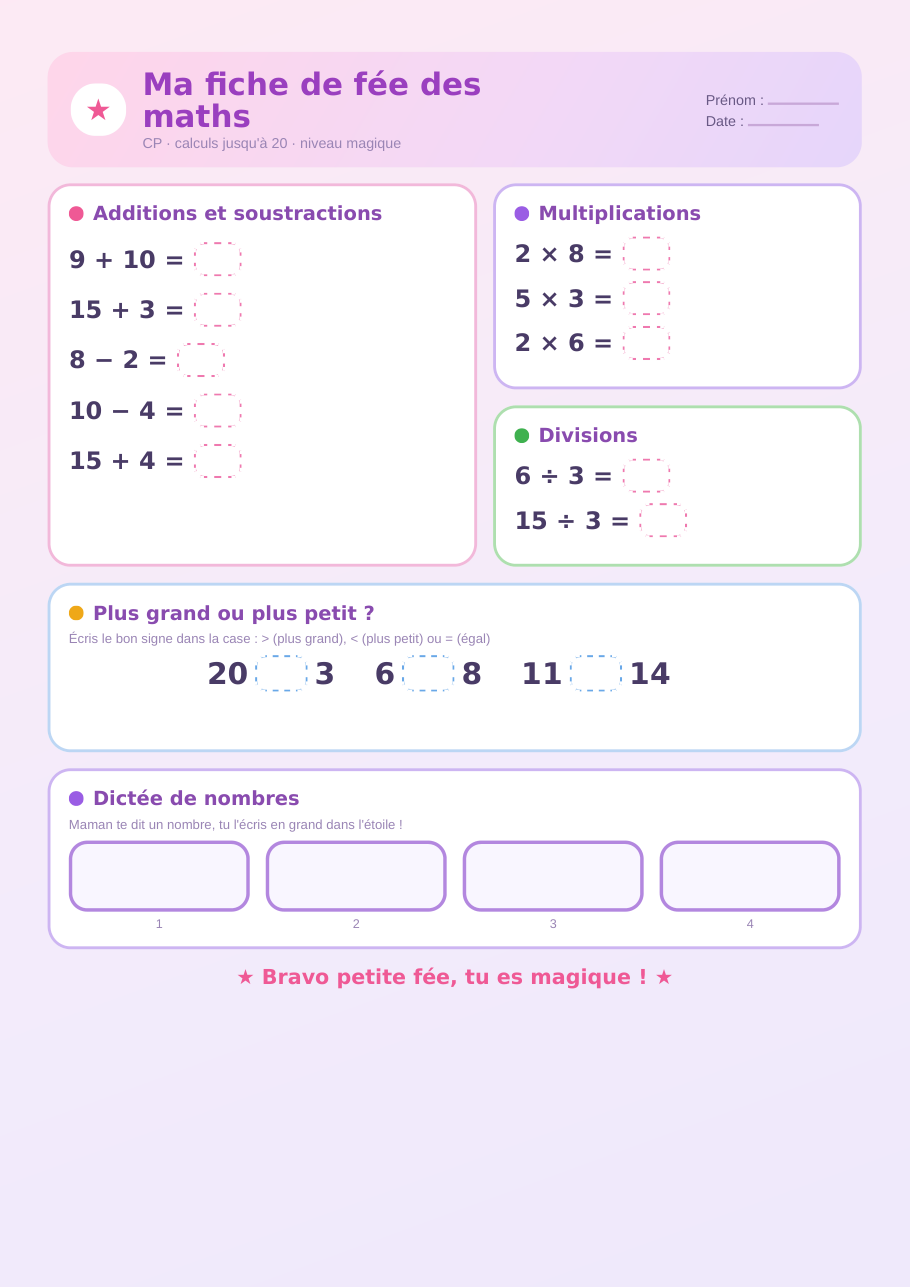 Aperçu de Mes fiches de fée des maths, CP