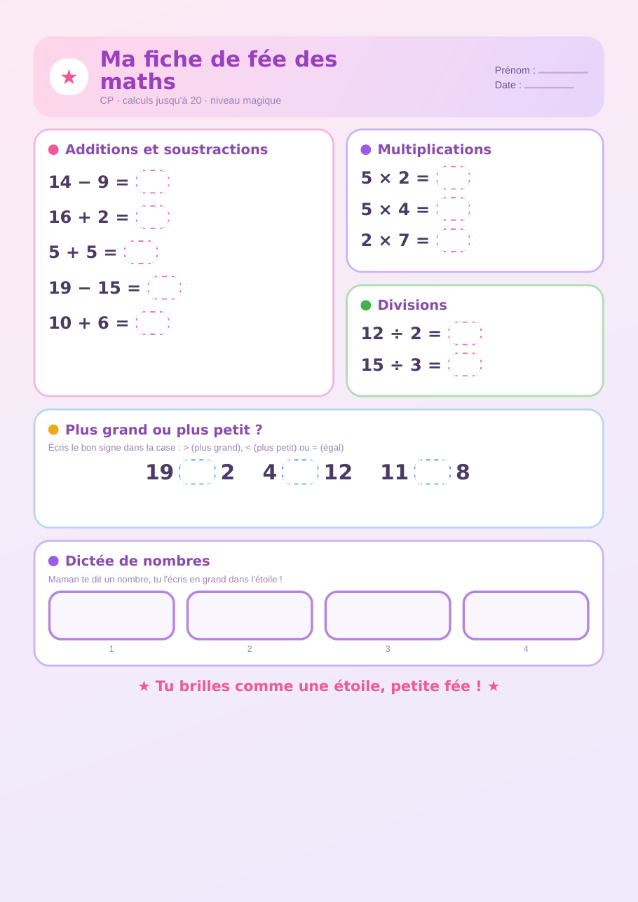 Aperçu page 2 de Mes fiches de fée des maths, CP