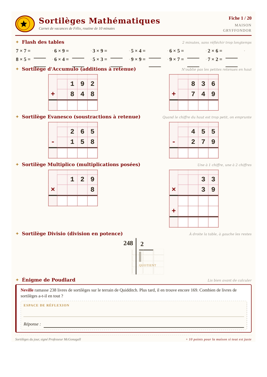 Aperçu page 2 de Carnet de Sortilèges Mathématiques, CE2
