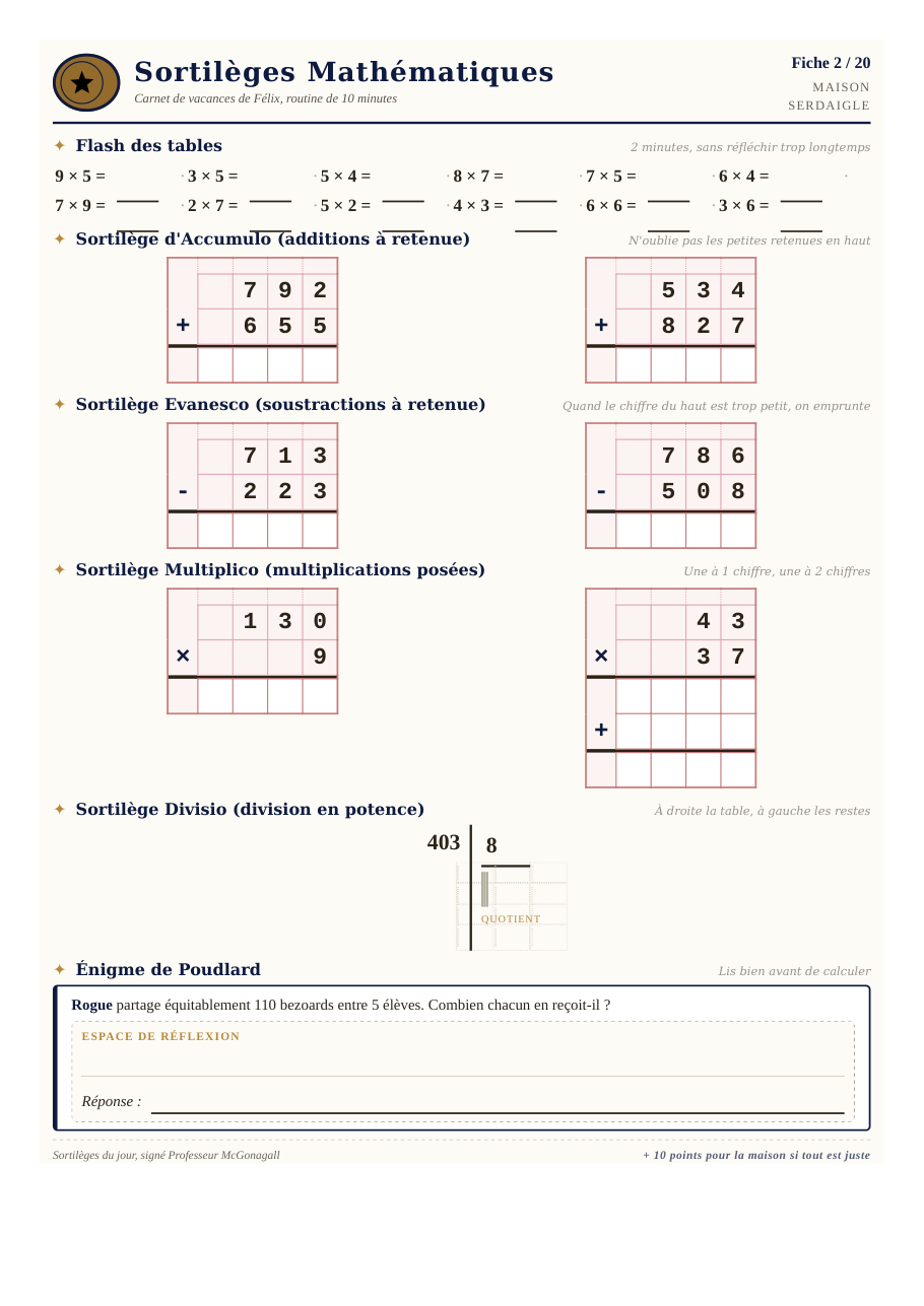 Aperçu page 3 de Carnet de Sortilèges Mathématiques, CE2